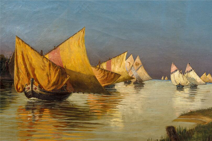 La foce del fiume Pescara in un dipinto di Paolo De Cecco del 1905. Arch. Gino Di Paolo