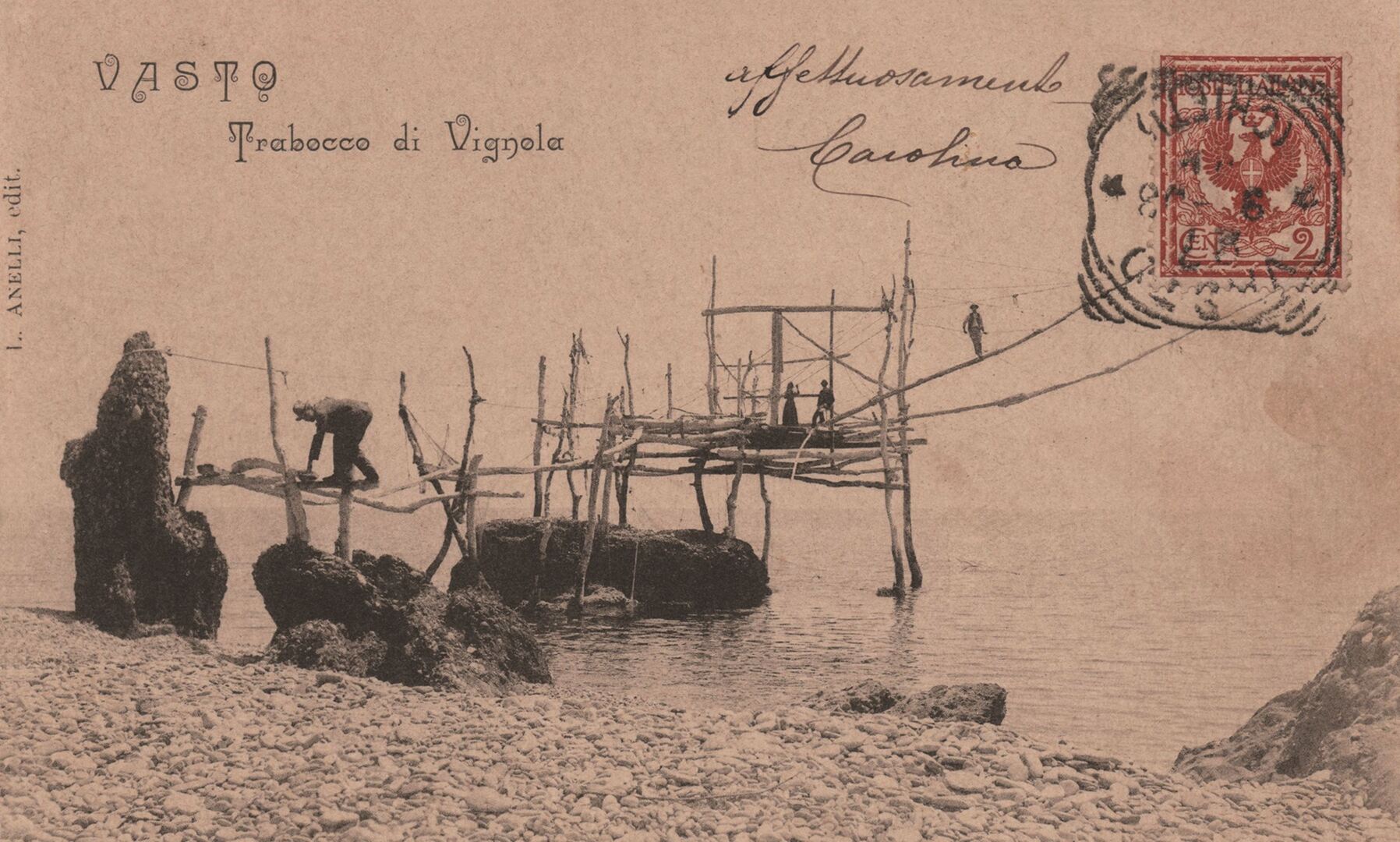 Trabocco di Vignola, Vasto (CH) in una cartolina dei primi anni del ’900. Arch. CARSA Edizioni